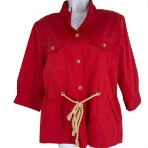 Susan Graver Stretch 3/4 Sleeve Sateen Rope Belt Safari Jacket Size S